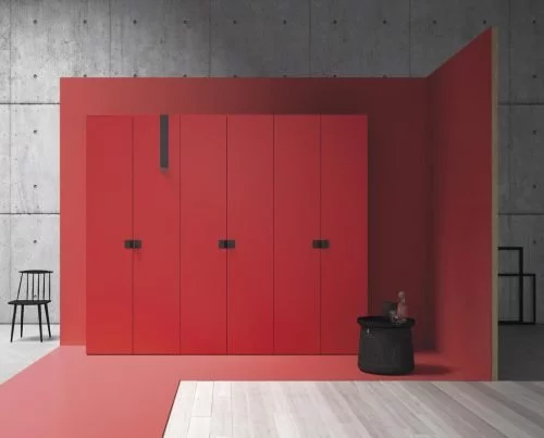 Wardrobe with six hinged doors in colour Red