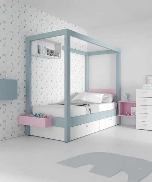 Canopy bed with two large storage drawers beneath it