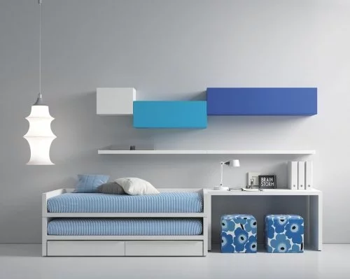 Junior bedroom that combines the colour Blanco and Azul