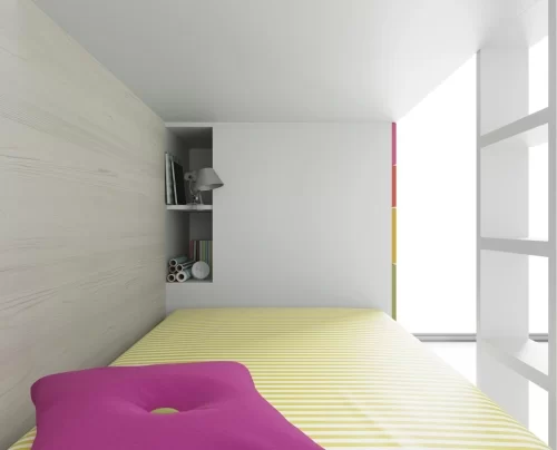 Detail of the interior shelves in this bunk-bed