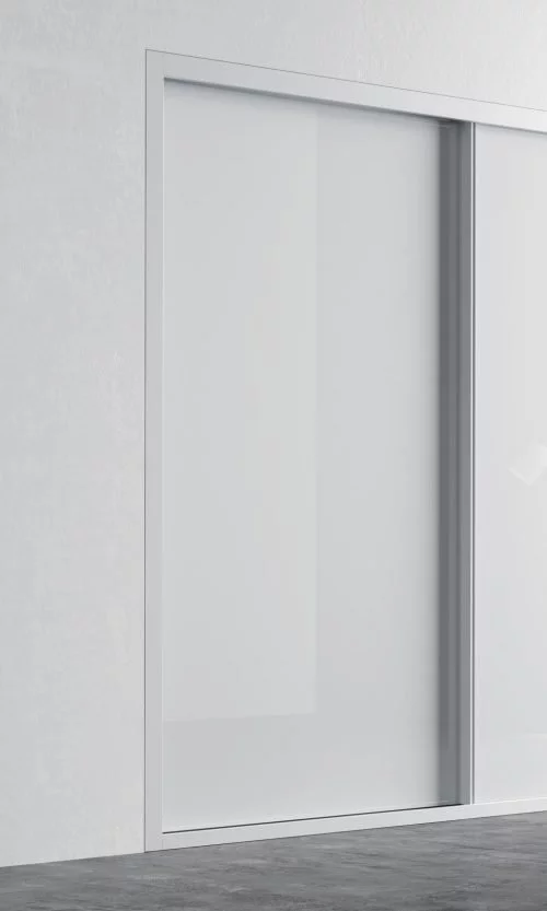 Detail of the sliding door in colour Blanco Brillo