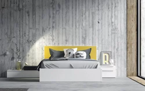 Adult bedroom with a headboard in colour Mostaza