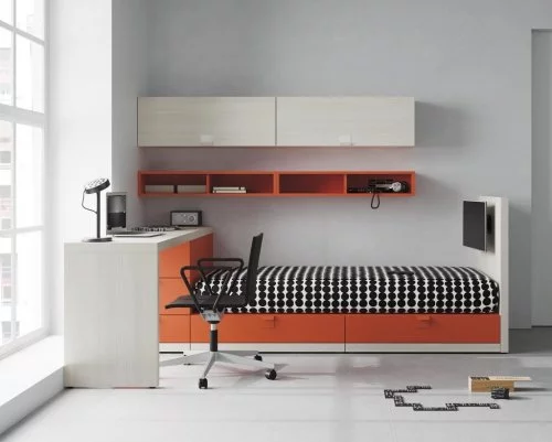 Pull-out bed, study desk, shelves and drawers with a TV incorporated to your bed. Can you ask for more?