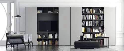 TV unit with bookcase and sliding doors