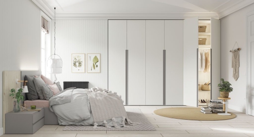 White wardrobe with six swing doors with Craft model recessed handle