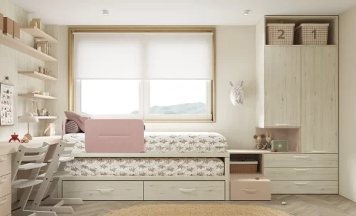 Complete youth bedroom with a trundle bed and desk