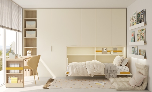 Folding bed integrated into the wardrobe, all-in-one youth bedroom