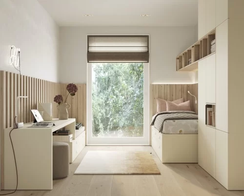 Paneled bedroom in Ivory and Nordico finish