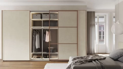 Wardrobe with framed sliding doors