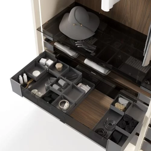 Pull-out drawer with accessories trays Elegance Line wardrobe