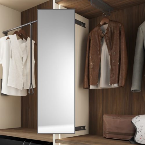 Detail of the pull-out mirror from the Elegance Line series for wardrobe interiors