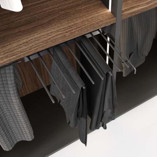 Pull-out trouser rack for side placement