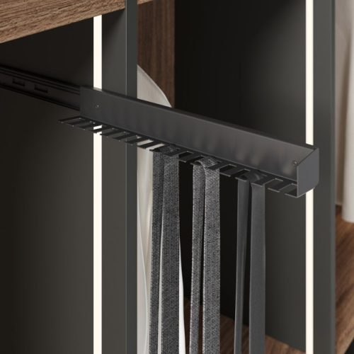 Detail of the pull-out tie rack from the Elegance Line series for wardrobe interiors