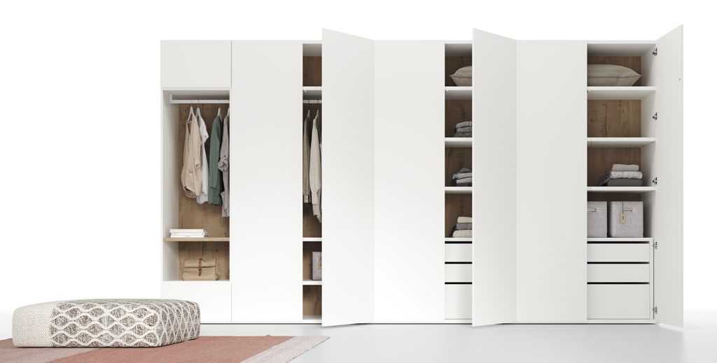 Six-door hinged wardrobe in White color
