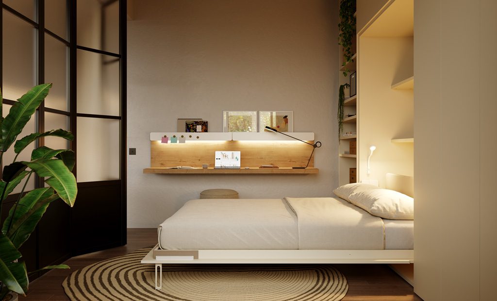 Detail of the open double fold-down bed