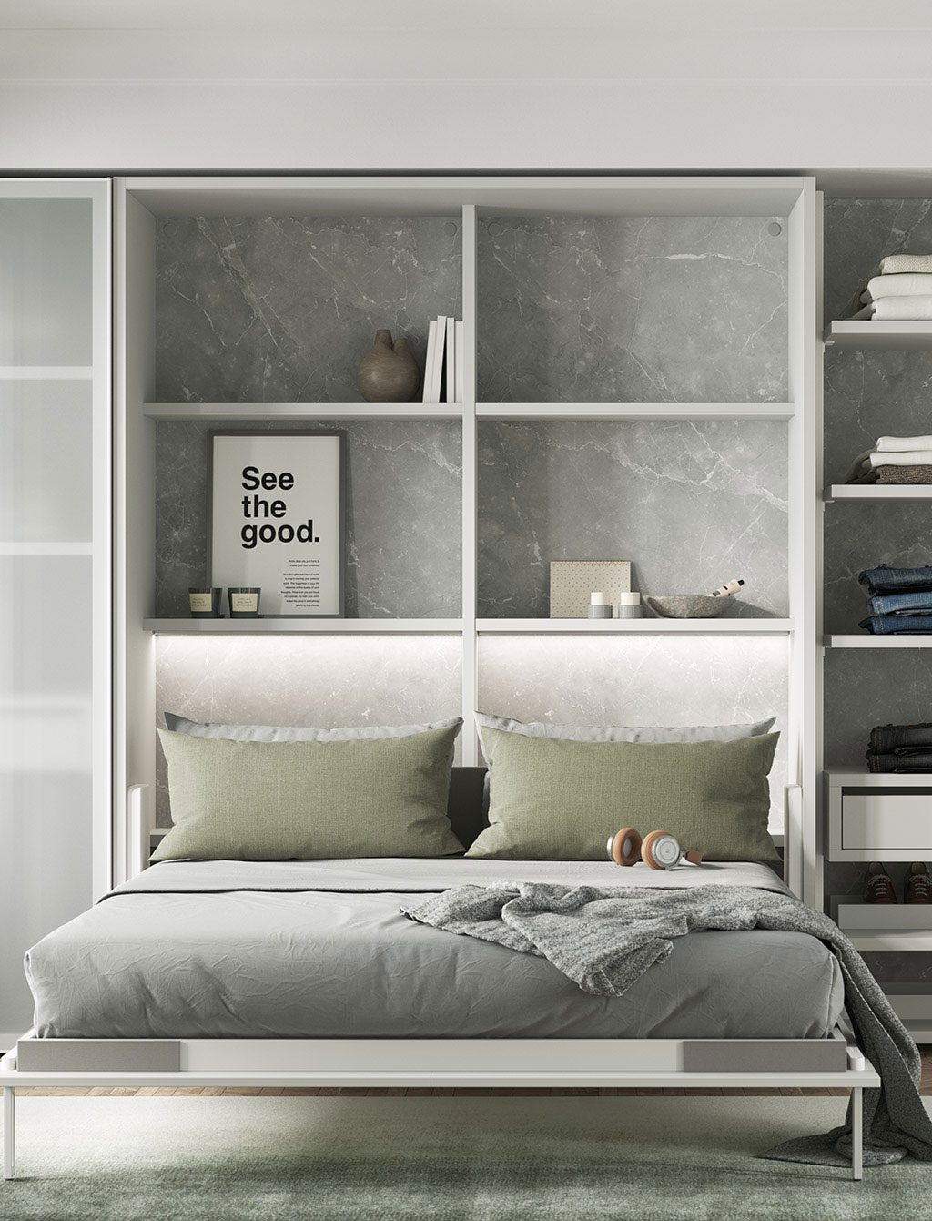 Detail of the vertical fold-down bed Detail of the vertical fold-down bed