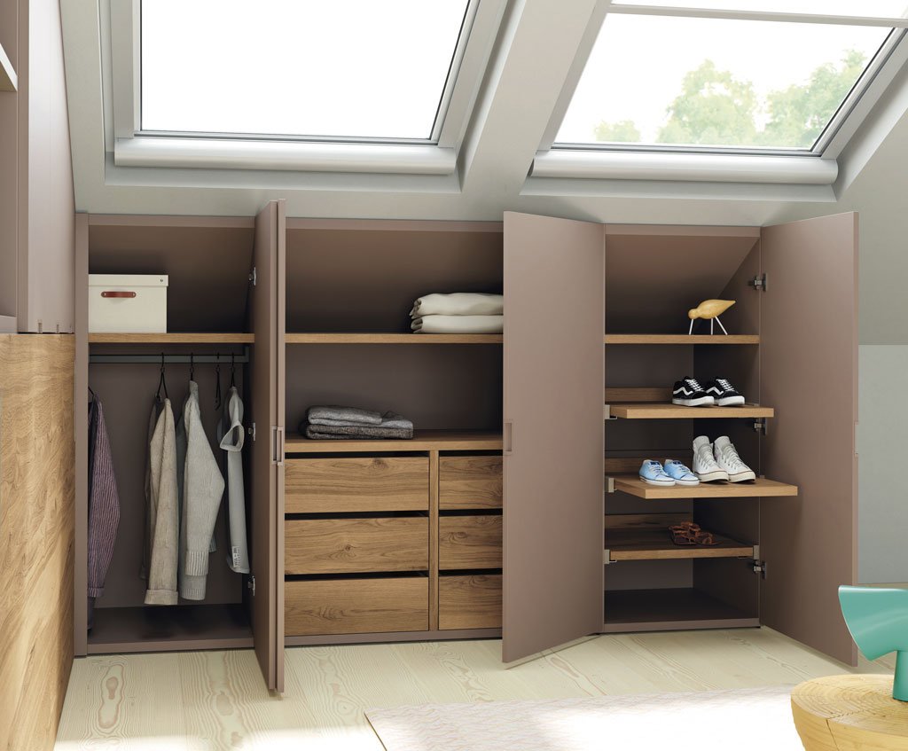 Detail of the custom-made wardrobes in the attic