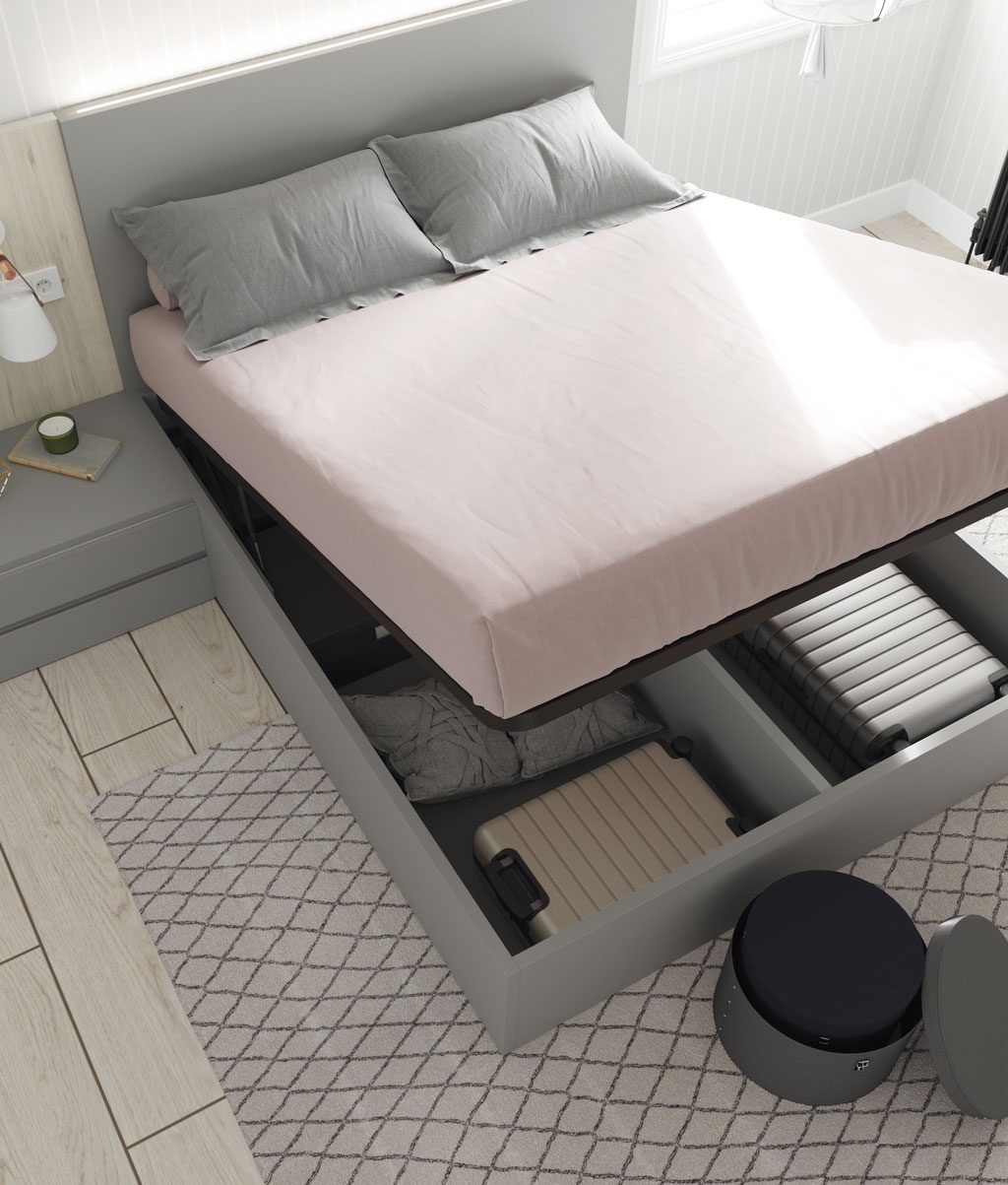 Detail of the lift-up bed to have more space in the bedroom