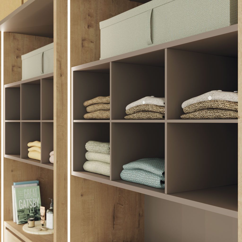 Detail of the cubby to place clothes in the wardrobe in an organized manner Detail of the cubby to place clothes in the wardrobe in an organized manner