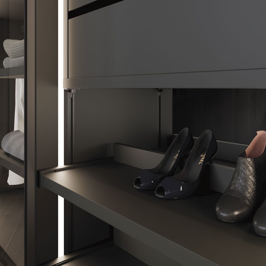 Detail of the LED light inside the wardrobe with the Rail System Detail of the LED light inside the wardrobe with the Rail System