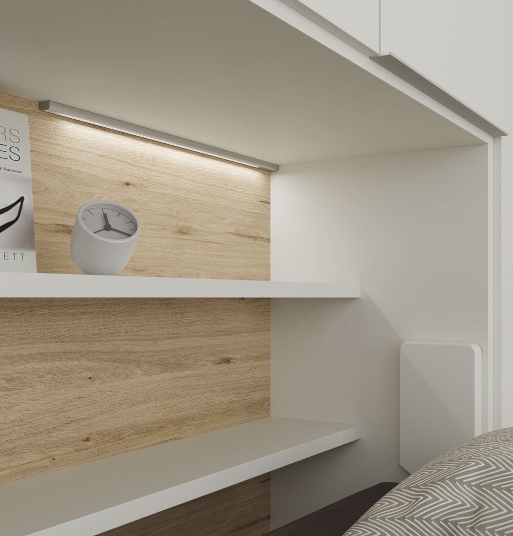 Detail of the surface LED light inside the fold-down bed