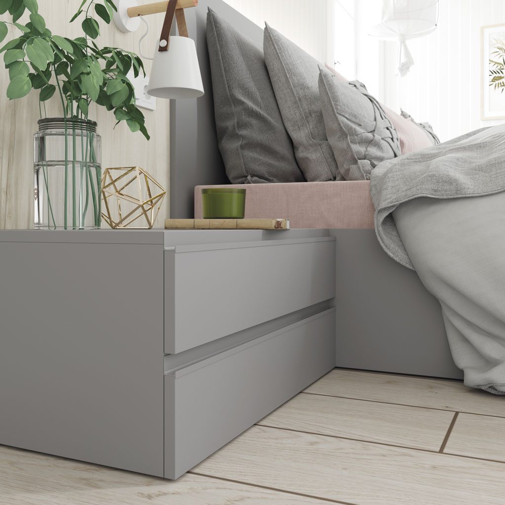 Detail of the nightstand with two drawers