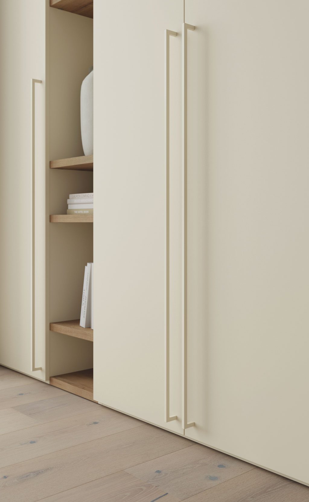 Detail of the office wardrobe doors with the Onix model handle