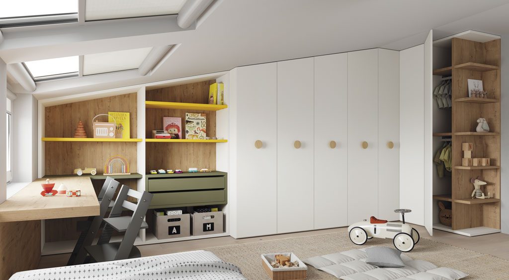 Youth bedroom with a very complete sloped-ceiling wardrobe Youth bedroom with a very complete sloped-ceiling wardrobe