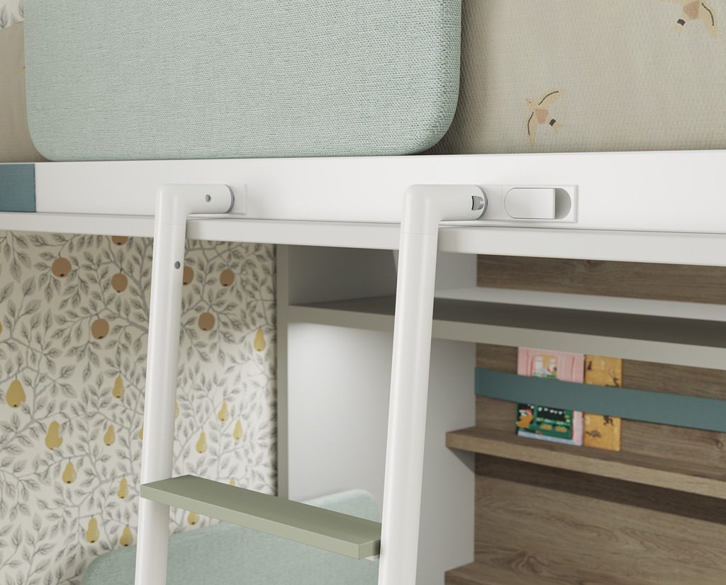 Ladder with fixing mechanism and unlock button Ladder with fixing mechanism and unlock button