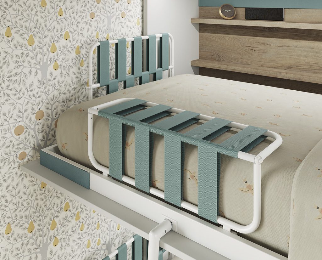 Protector and fold-down headboard with straps Protector and fold-down headboard with straps