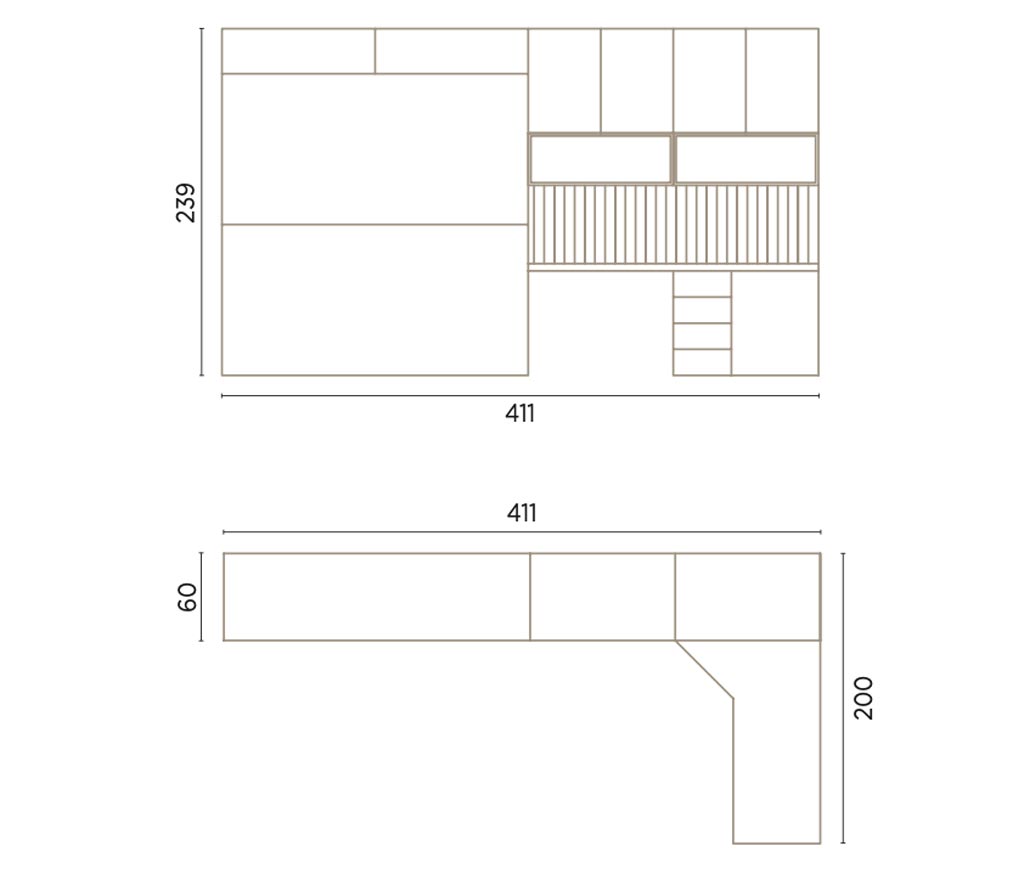 Measurements of this bedroom with double fold-down bed Measurements of this bedroom with double fold-down bed