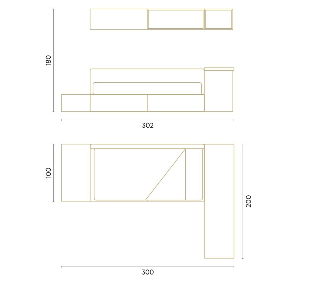 Measurements of the youth bedroom with modular bed Measurements of the youth bedroom with modular bed