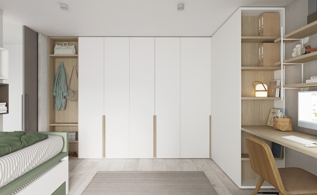 Corner wardrobe with different options